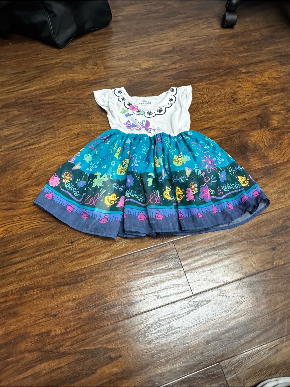 Disney White Top with Teal and Navy Floral Skirt Dress